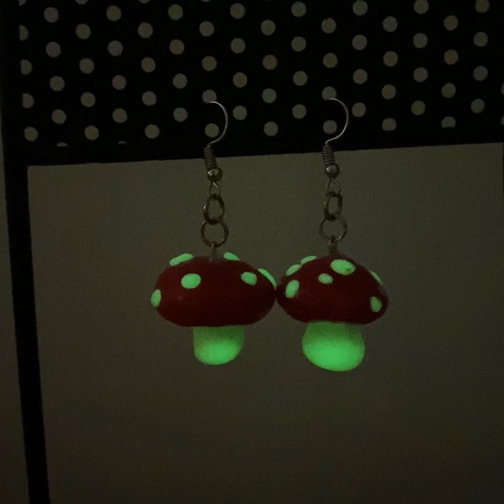 Handmade Polymer Clay Mushroom Toadstool Earrings - Picture 2 of 2
